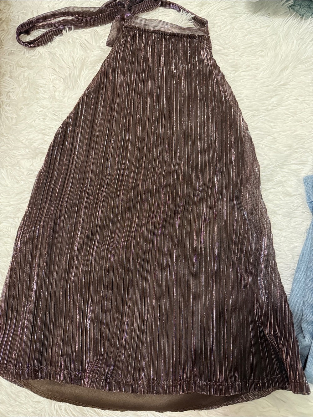 Motel Rocks Metallic Brown Pleated A-Line Skirt